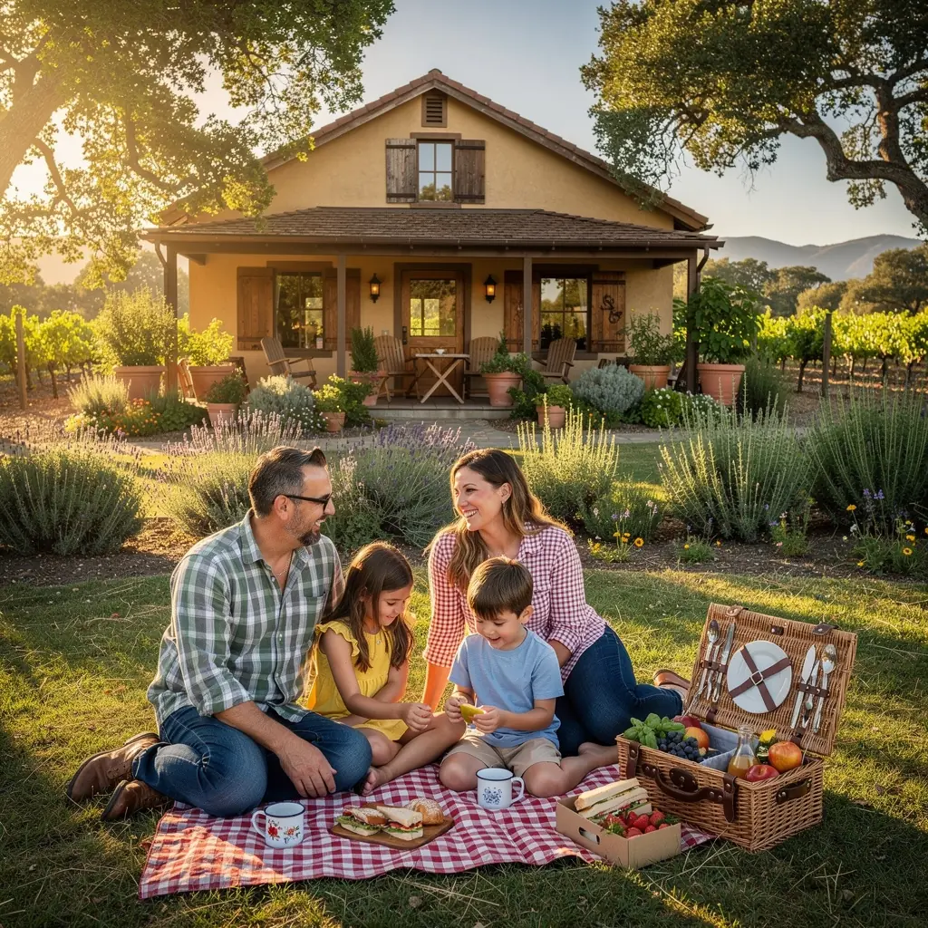 Виноградники с созреющими гроздьями винограда на фоне голубого неба